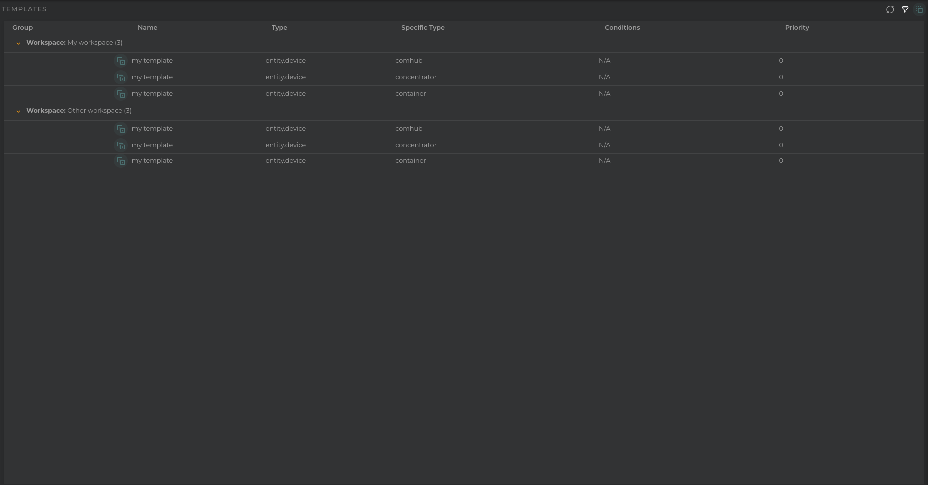 Templates configuration section