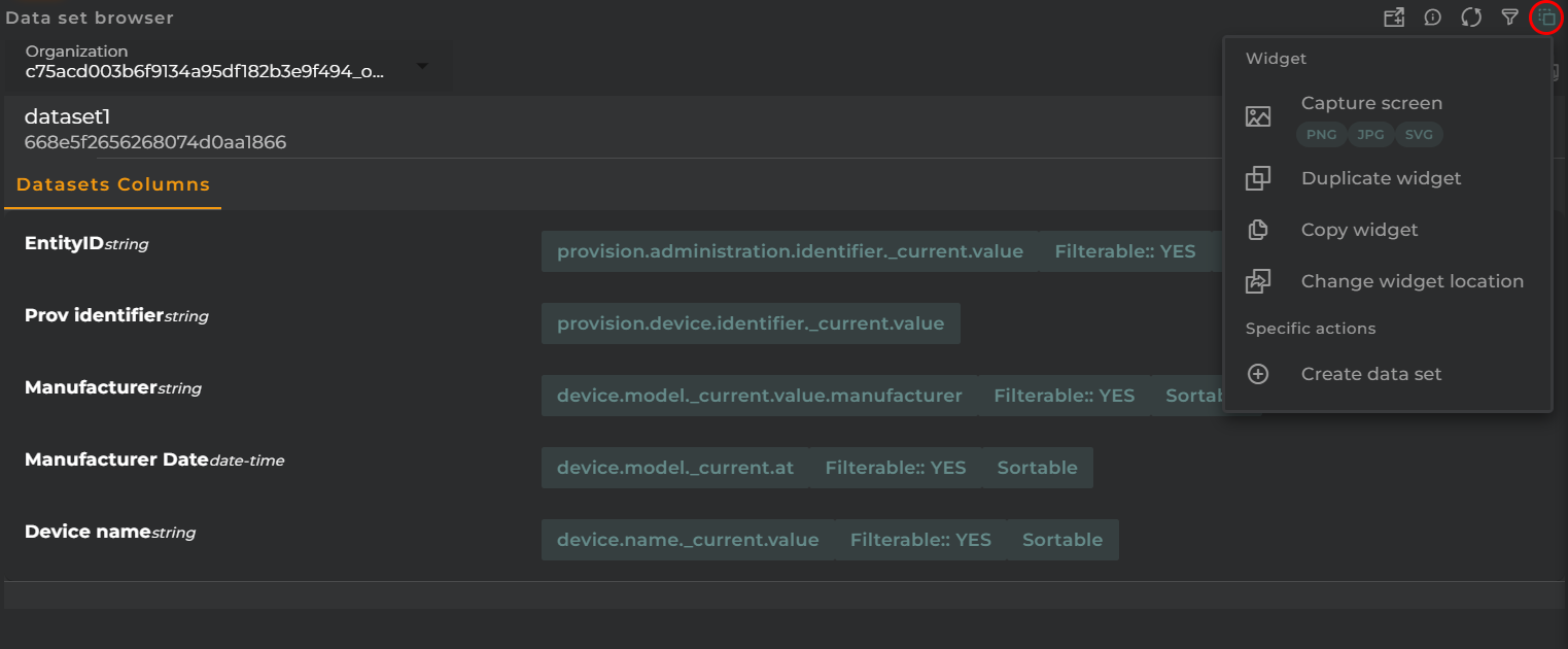 Data Sets Browser Actions