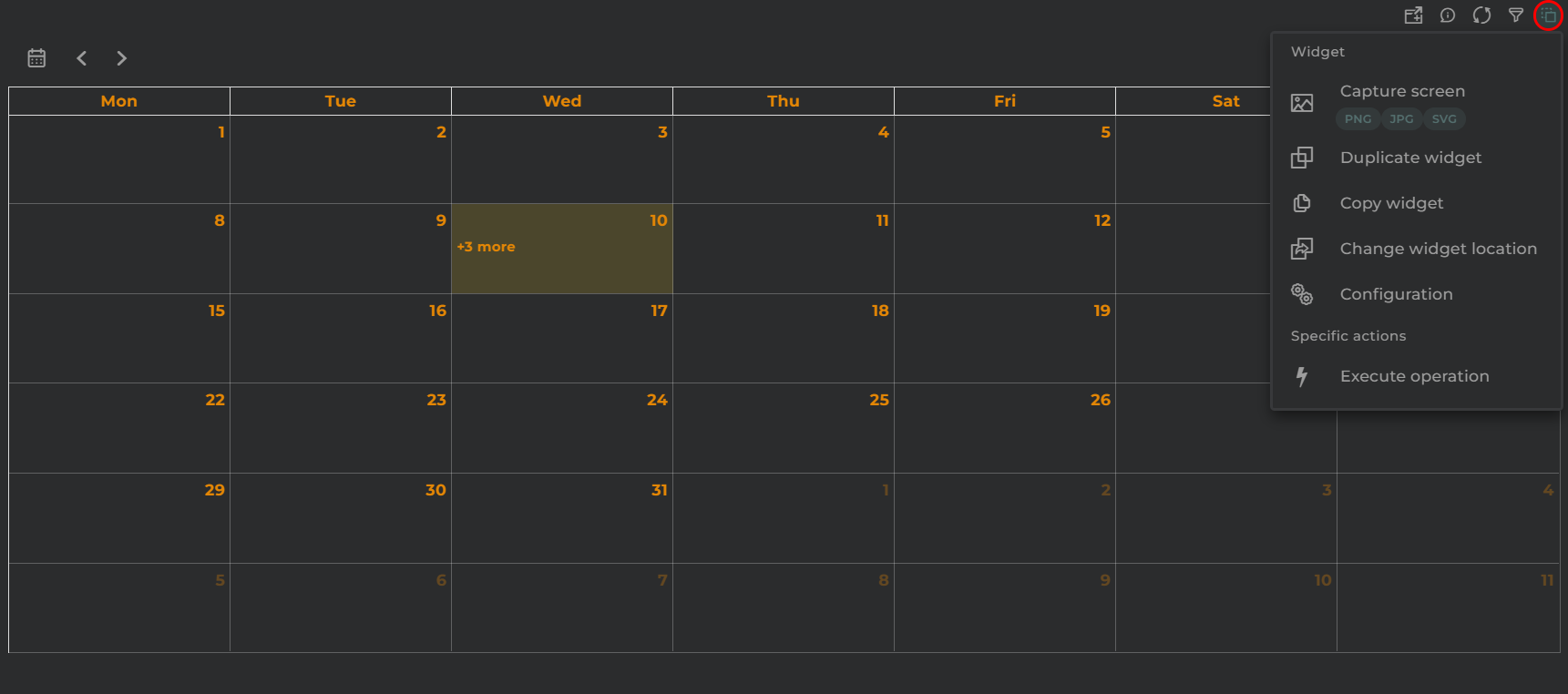 Periodic Operations Calendar Actions