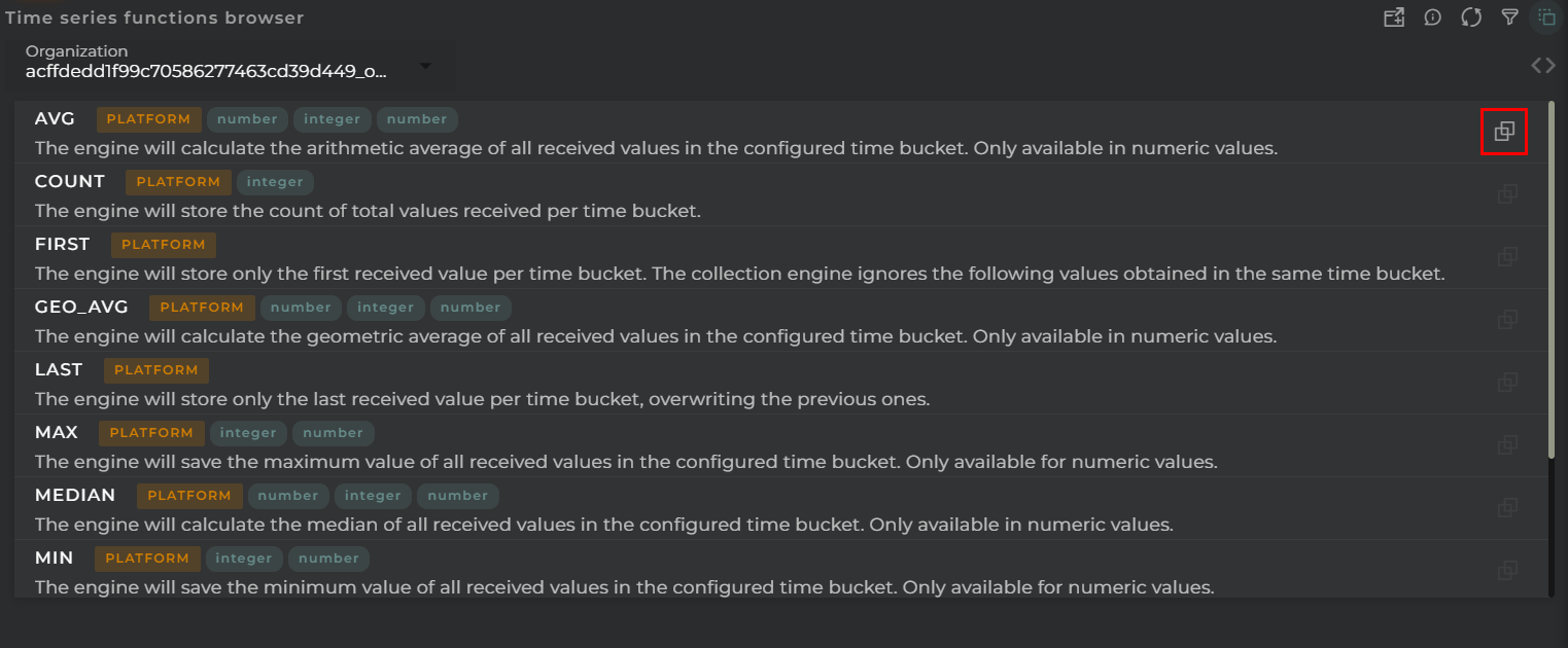 Time Series function Browser time series function Actions