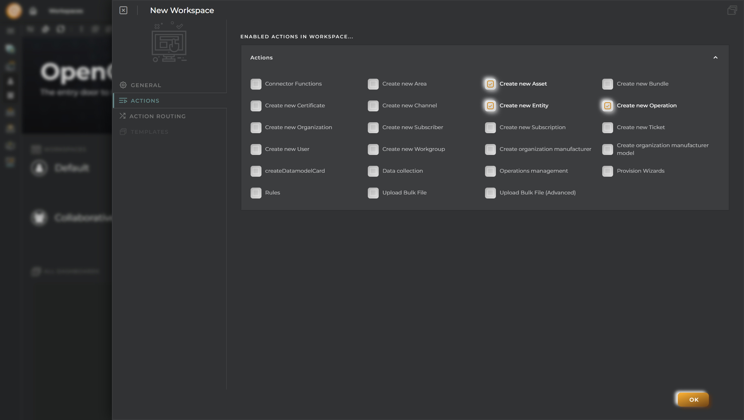 Workspace configuration actions